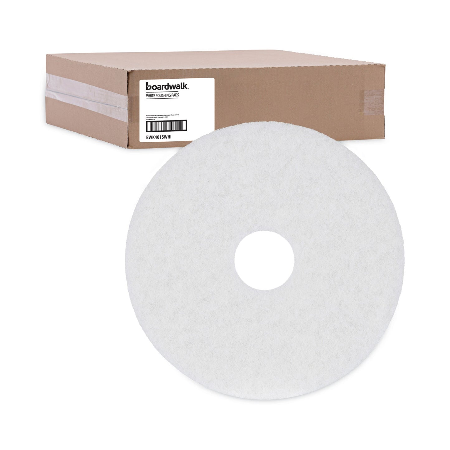 Boardwalk Polishing Floor Pads, 15" Diameter, White, 5/Carton (4015WHI)