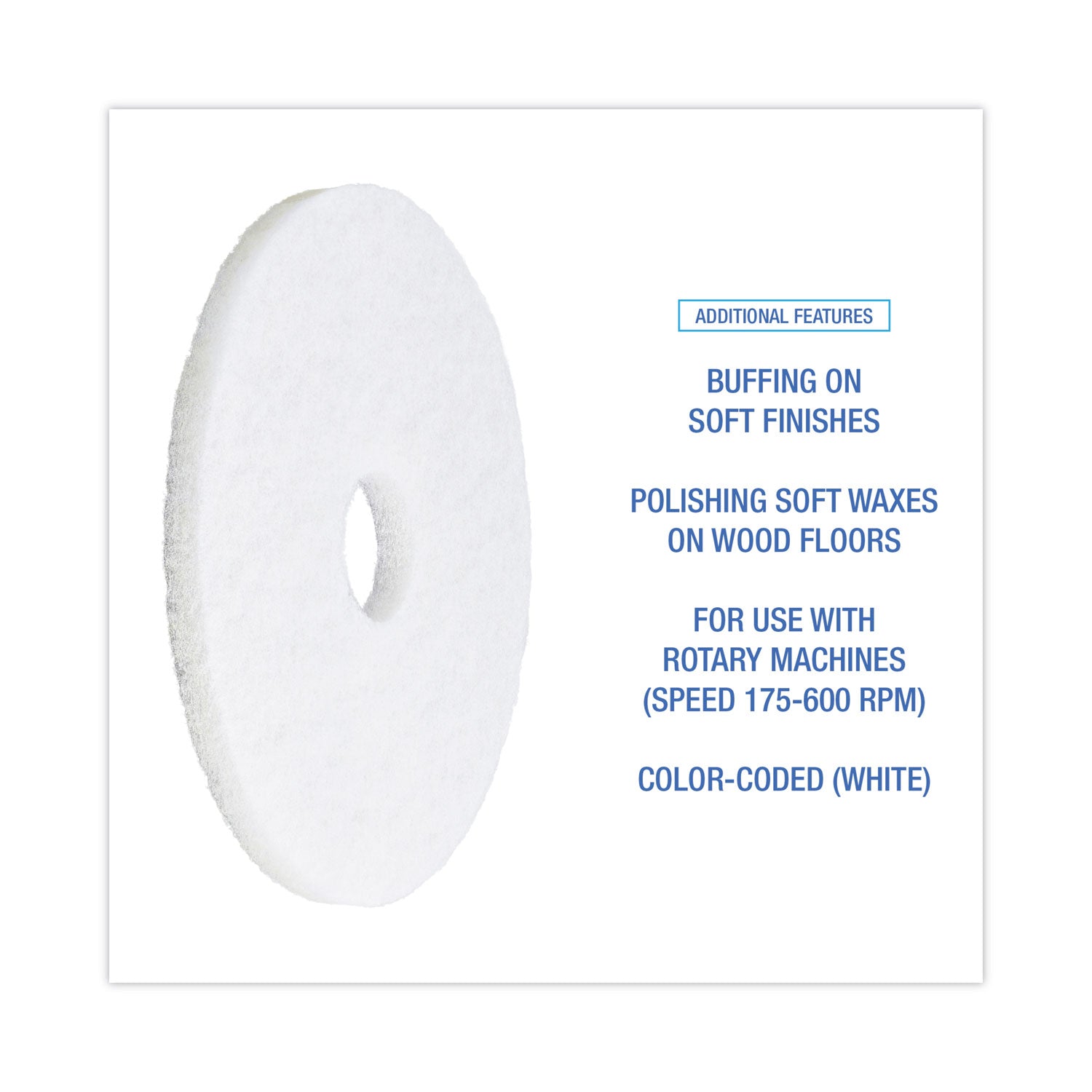 Boardwalk Polishing Floor Pads, 15" Diameter, White, 5/Carton (4015WHI)