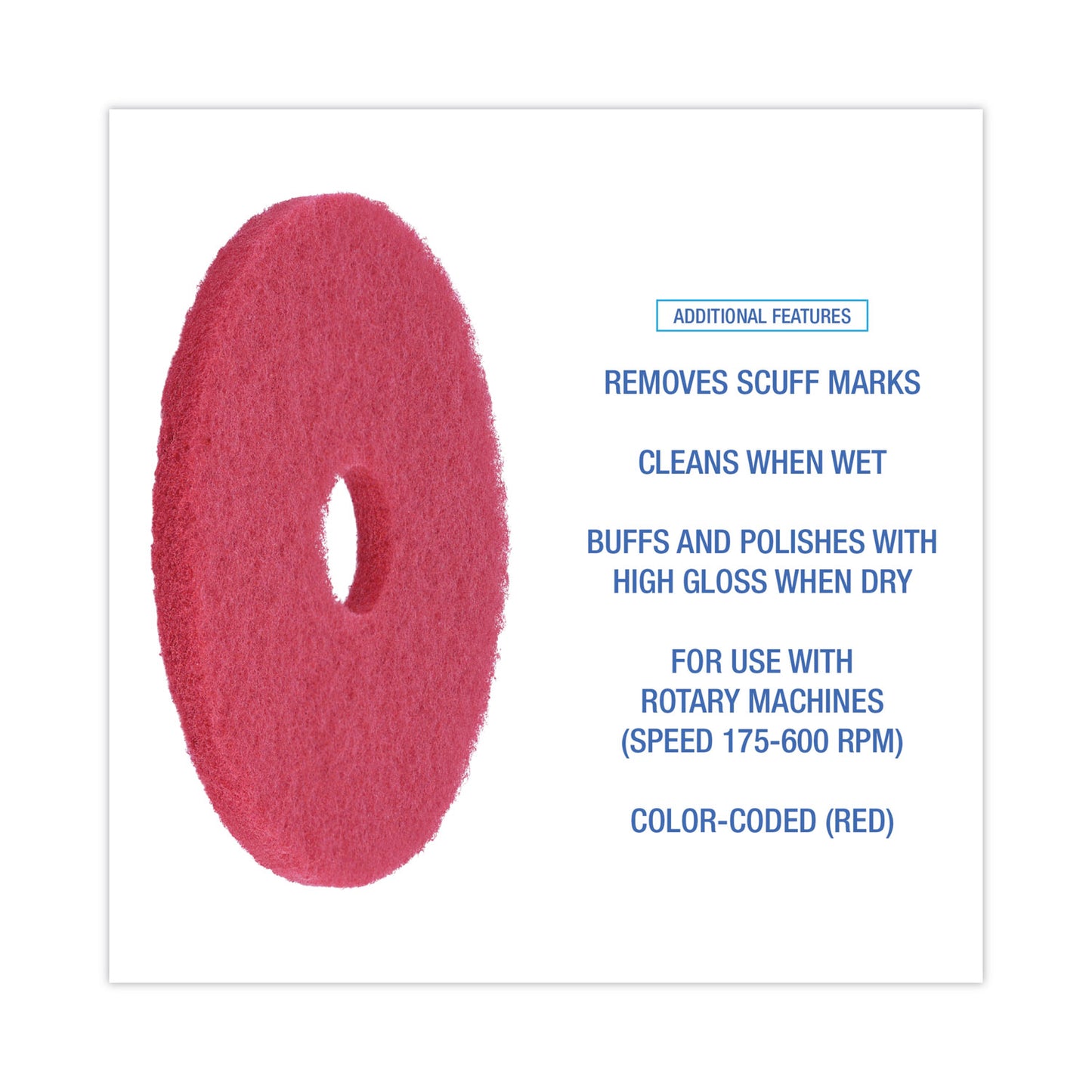 Boardwalk Buffing Floor Pads, 15" Diameter, Red, 5/Carton (4015RED)