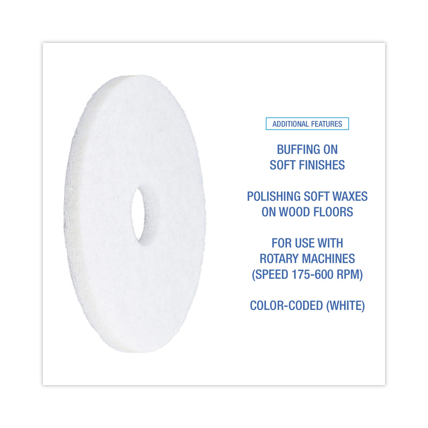 Boardwalk Polishing Floor Pads, 14" Diameter, White, 5/Carton (4014WHI)