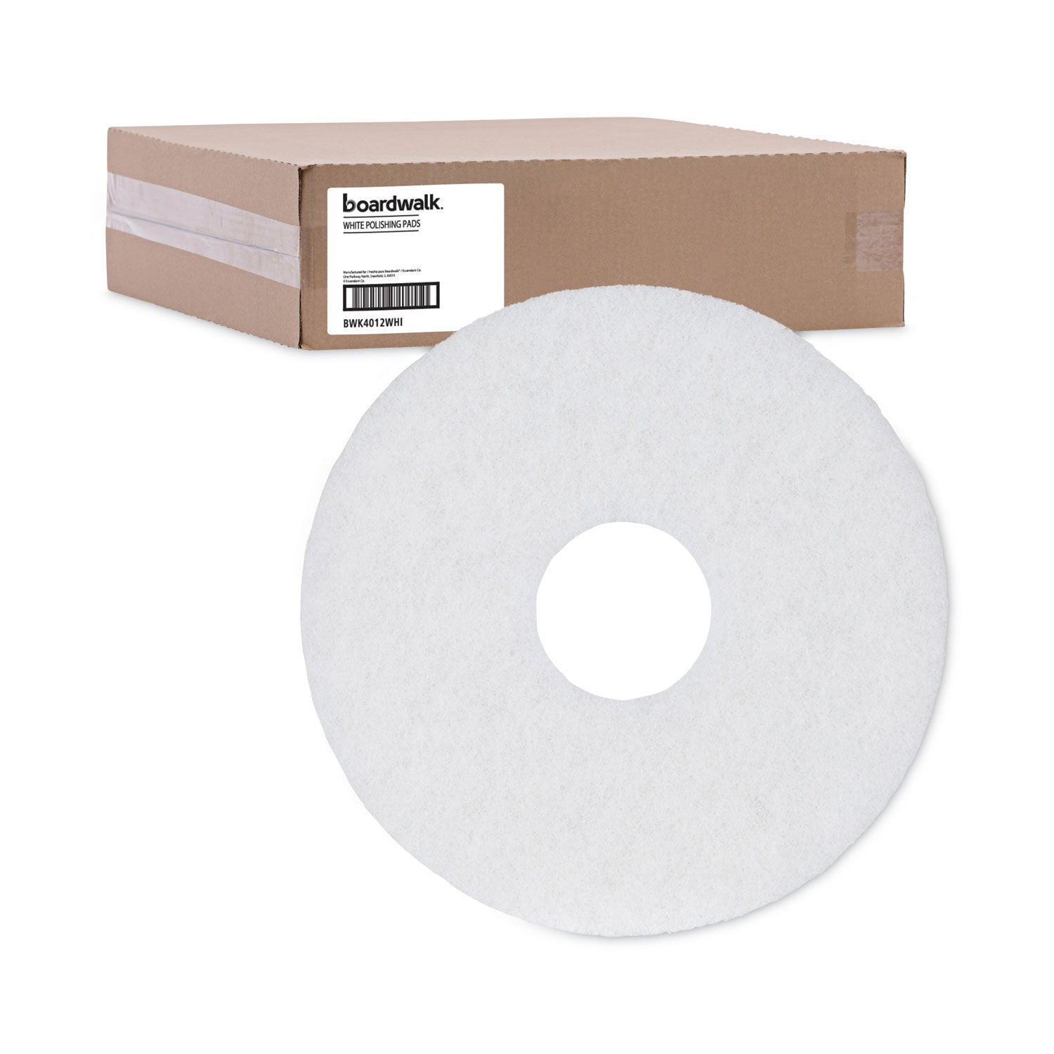 Boardwalk Polishing Floor Pads, 12" Diameter, White, 5/Carton (4012WHI)