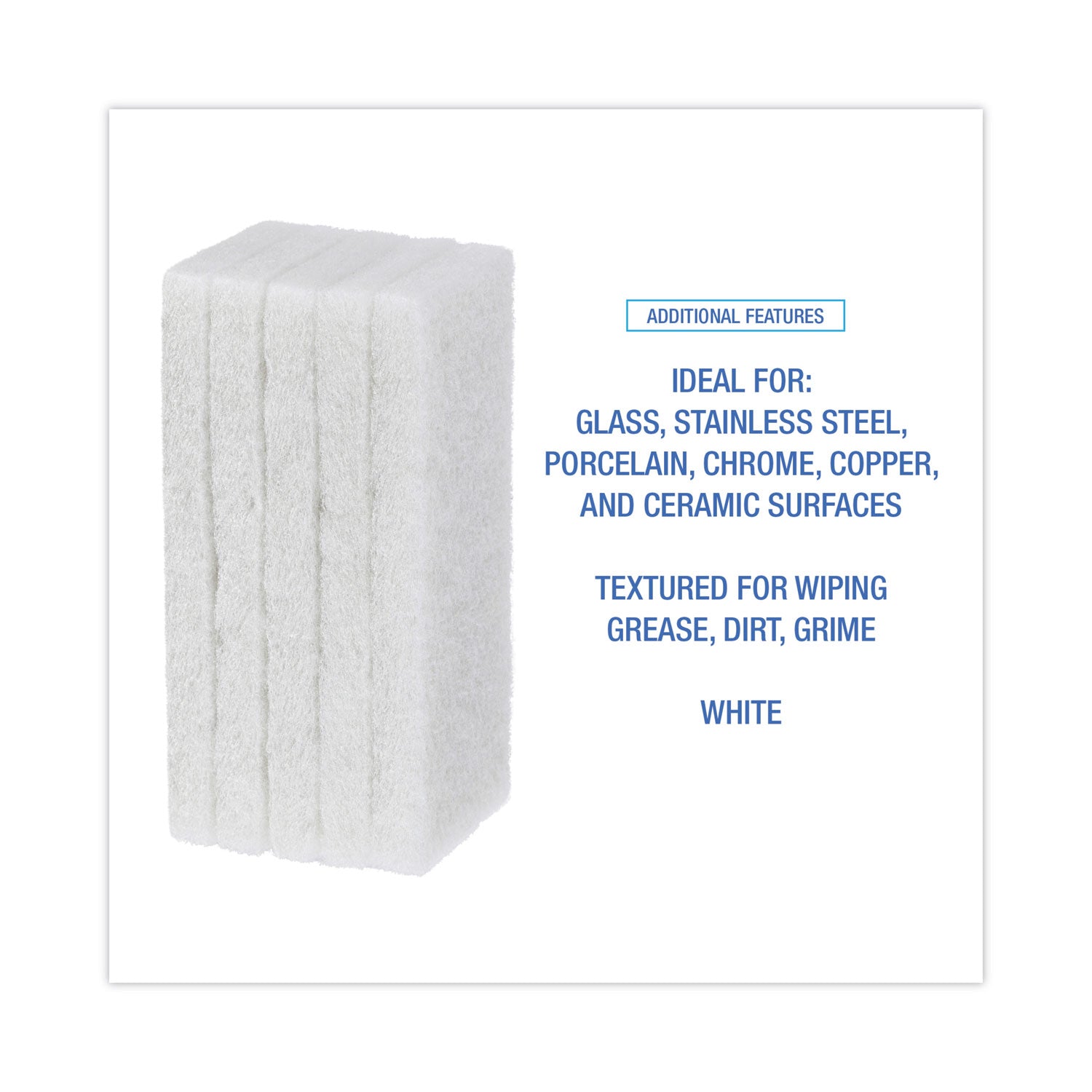 Boardwalk Light Duty Scour Pad, 4.63  x 10, White, 20/Carton (401)