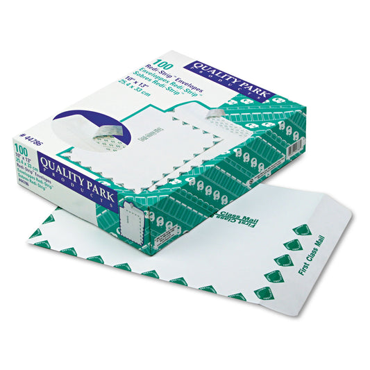 Quality Park Redi-Strip Catalog Envelope, First Class, #13 1/2, Cheese Blade Flap, Redi-Strip Adhesive Closure, 10 x 13, White, 100/Box (44786)