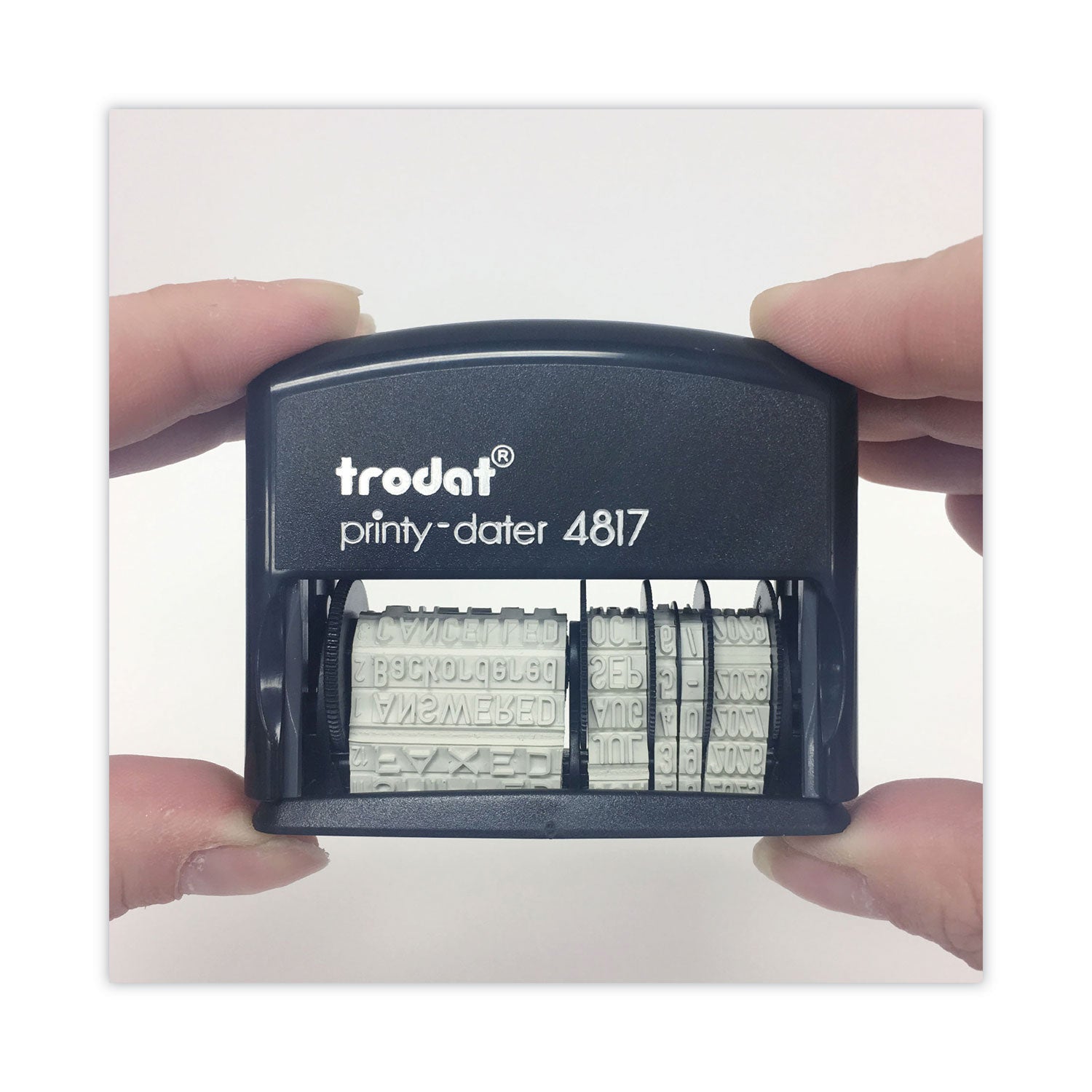 Trodat Printy Economy 12-Message Date Stamp, Self-Inking, 2" x 0.38", Black (E4817)