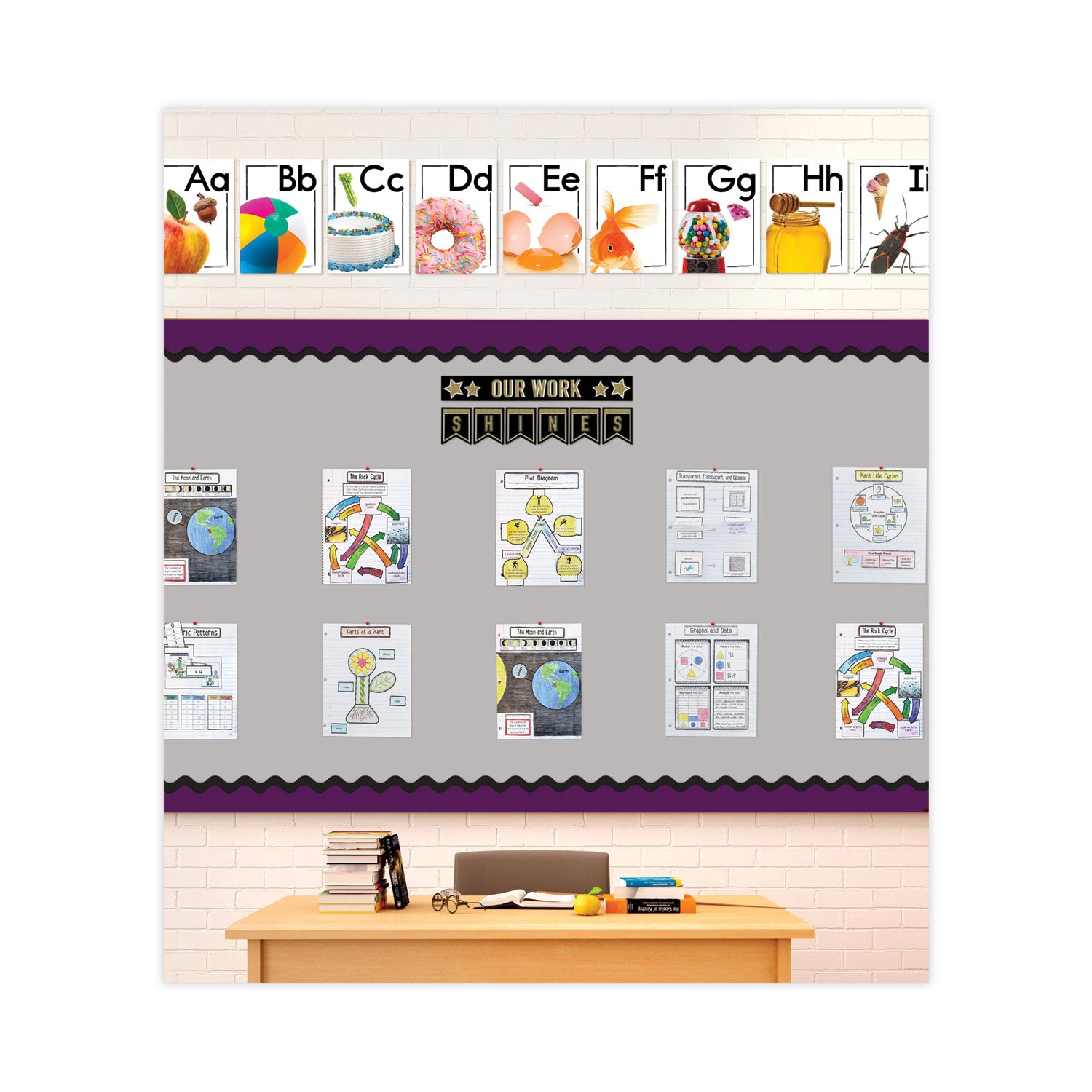 Carson-Dellosa Curriculum Bulletin Board Sets, 27-Piece Set, Alphabet, 16" x 10.5", Multicolor (110517)