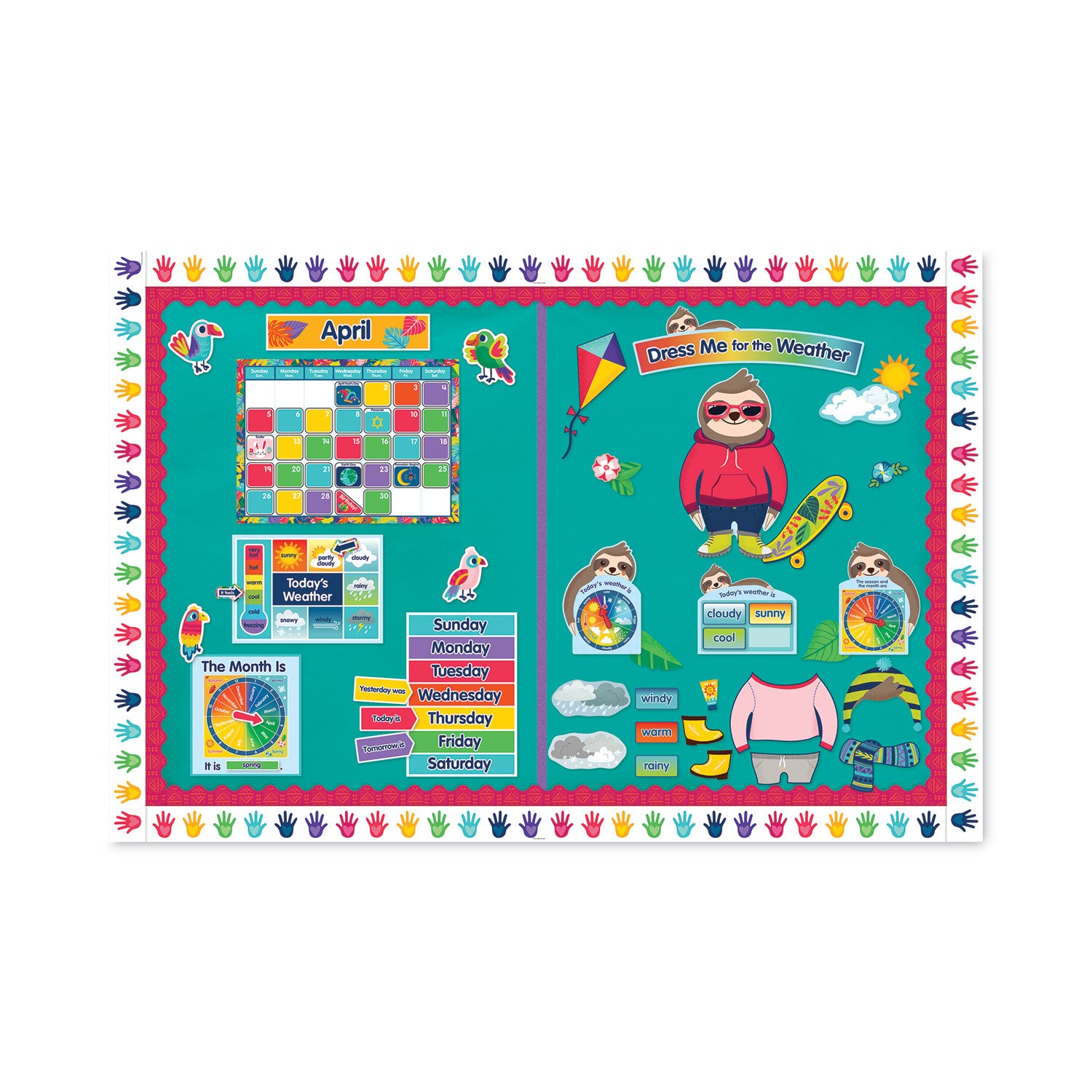 Carson-Dellosa Curriculum Bulletin Board Sets, 54-Piece Set, Dress Me for the Weather, 23.5" x 7.5", Multicolor (110487)