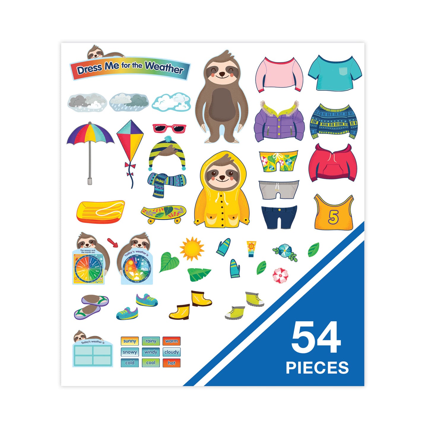 Carson-Dellosa Curriculum Bulletin Board Sets, 54-Piece Set, Dress Me for the Weather, 23.5" x 7.5", Multicolor (110487)