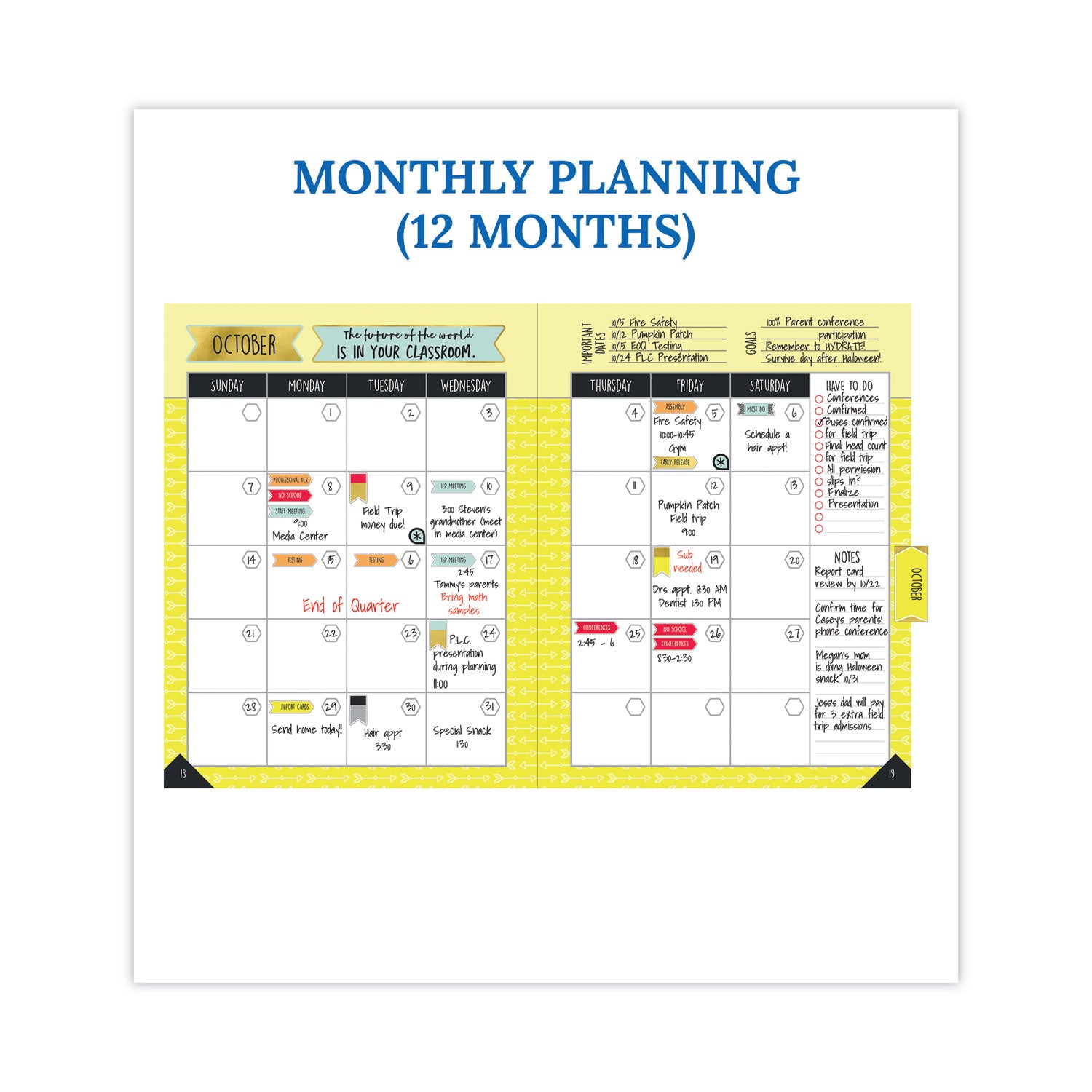 Carson-Dellosa Teacher Planner, Weekly/Monthly, Two-Page Spread (Seven Classes), 11 x 8.5, Multicolor Cover, 2022-2023 (105001)