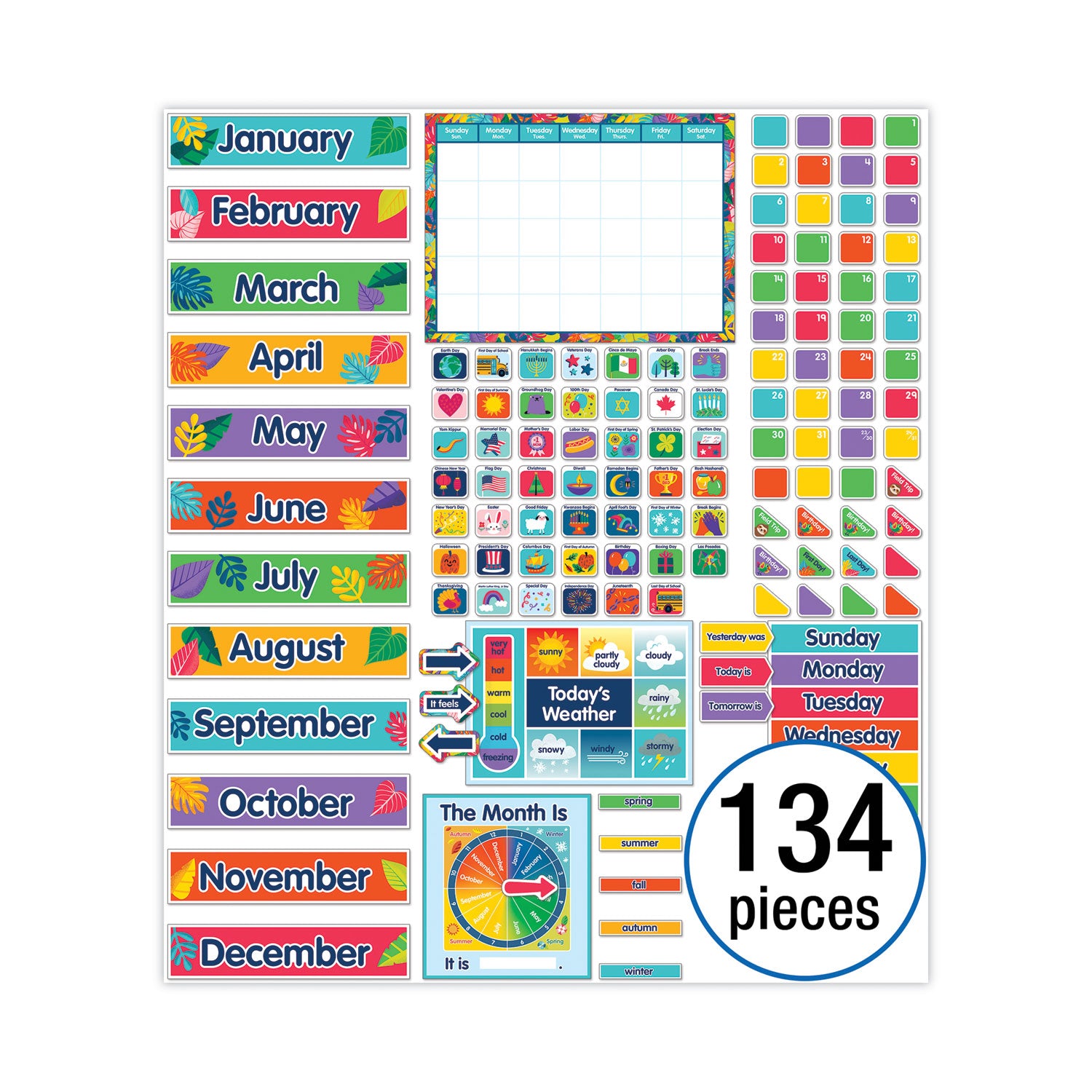 Carson-Dellosa Calendar Bulletin Board Sets, 134-Piece Set, One World, 23" x 17", Multicolor (110486)
