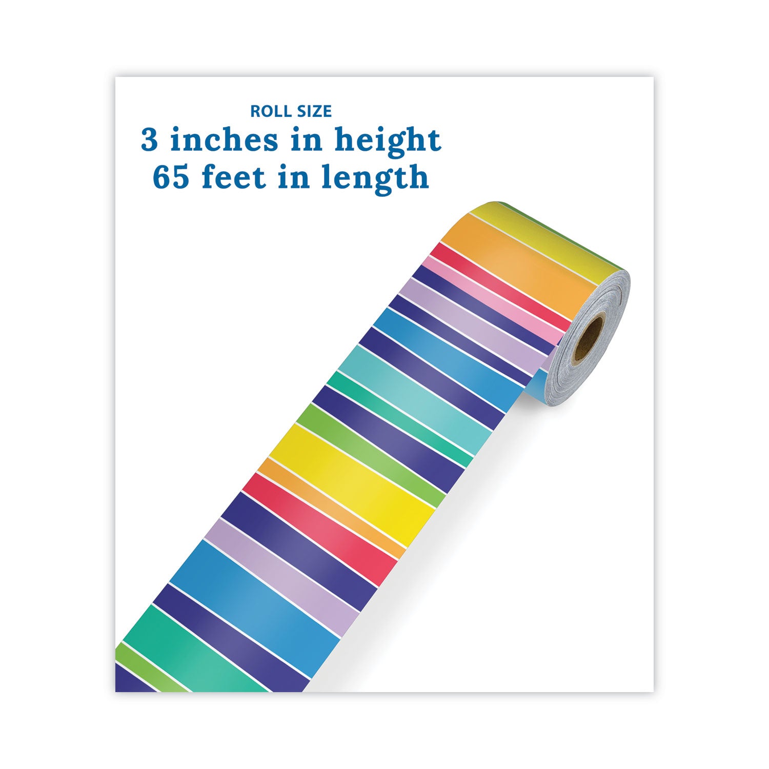 Carson-Dellosa Rolled Borders, Straight Border, Back to School: Rainbow, 2.25" x 65 ft, Multicolor (108475)