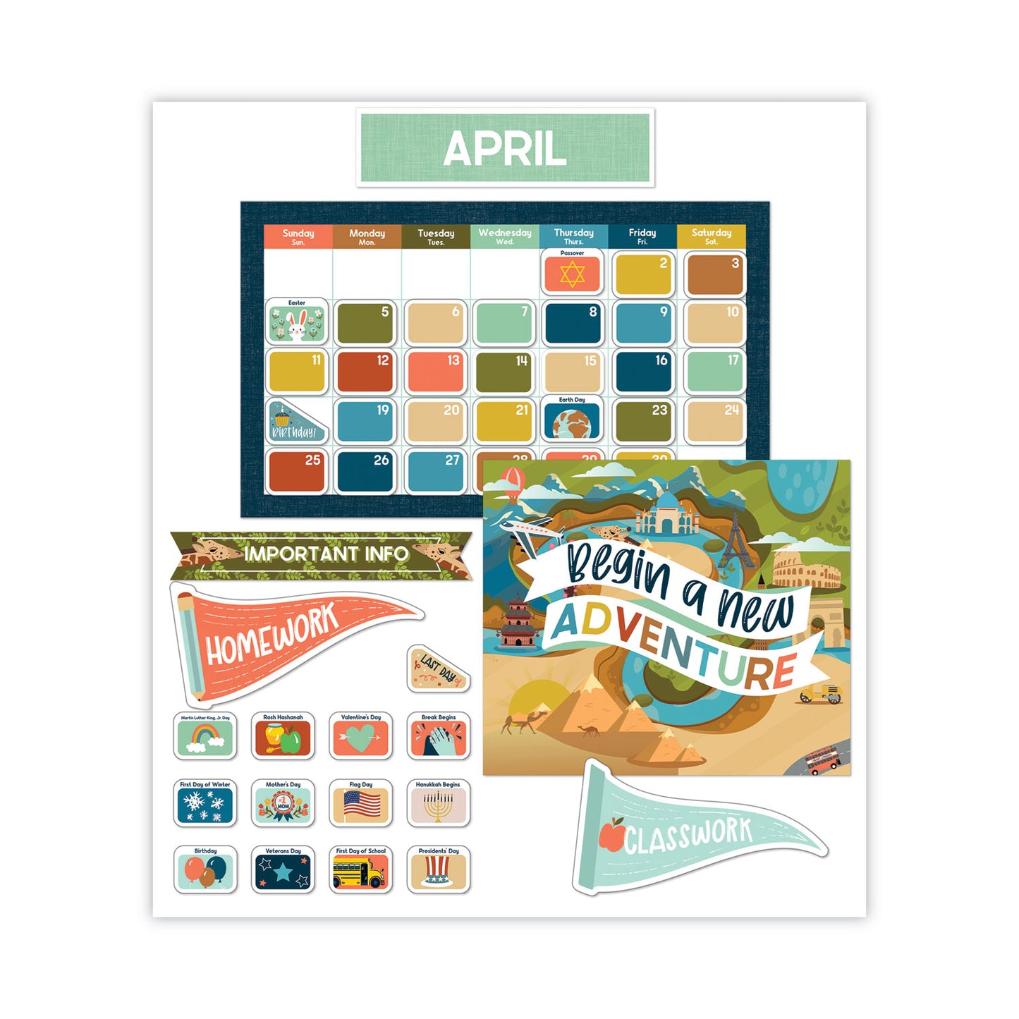 Carson-Dellosa Calendar Bulletin Board Sets, 123-Piece Set, Let's Explore, 23" x 13", Multicolor (110556)