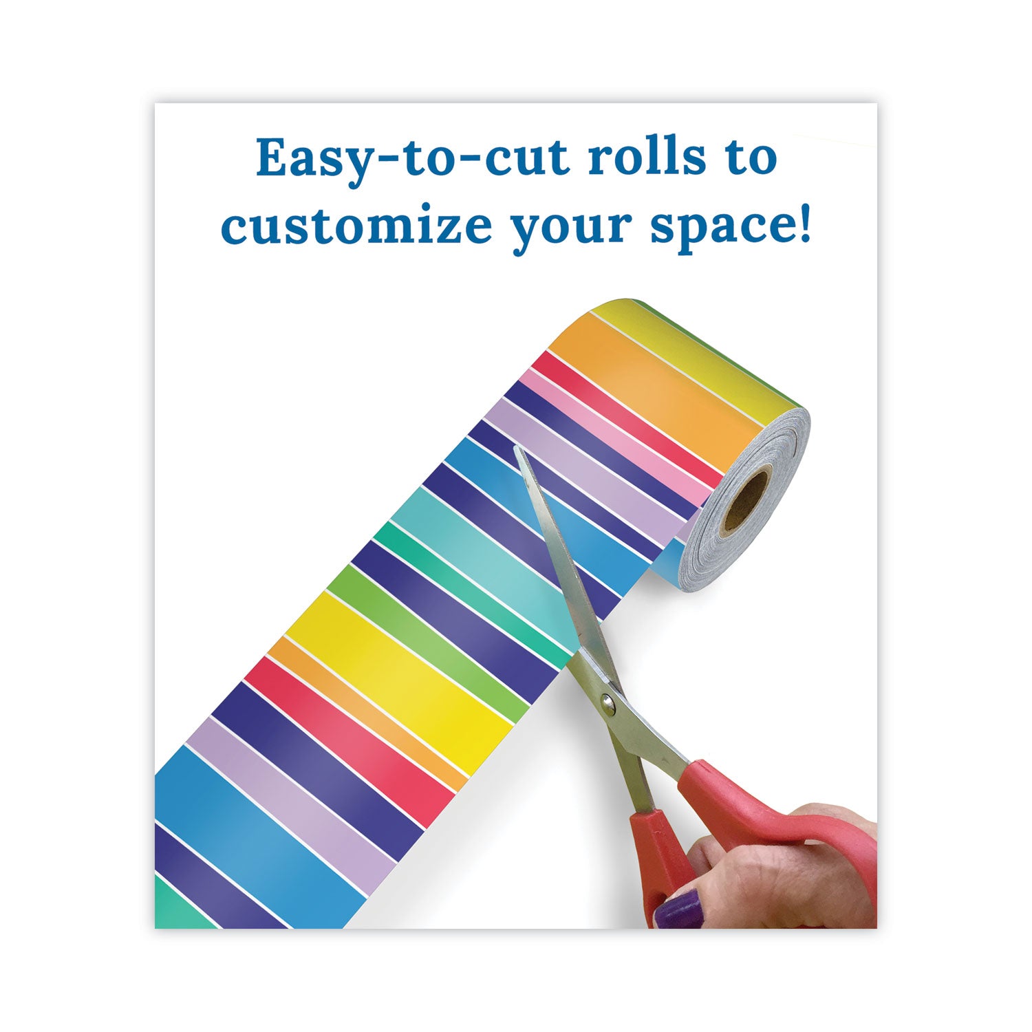 Carson-Dellosa Rolled Borders, Straight Border, Back to School: Rainbow, 2.25" x 65 ft, Multicolor (108475)