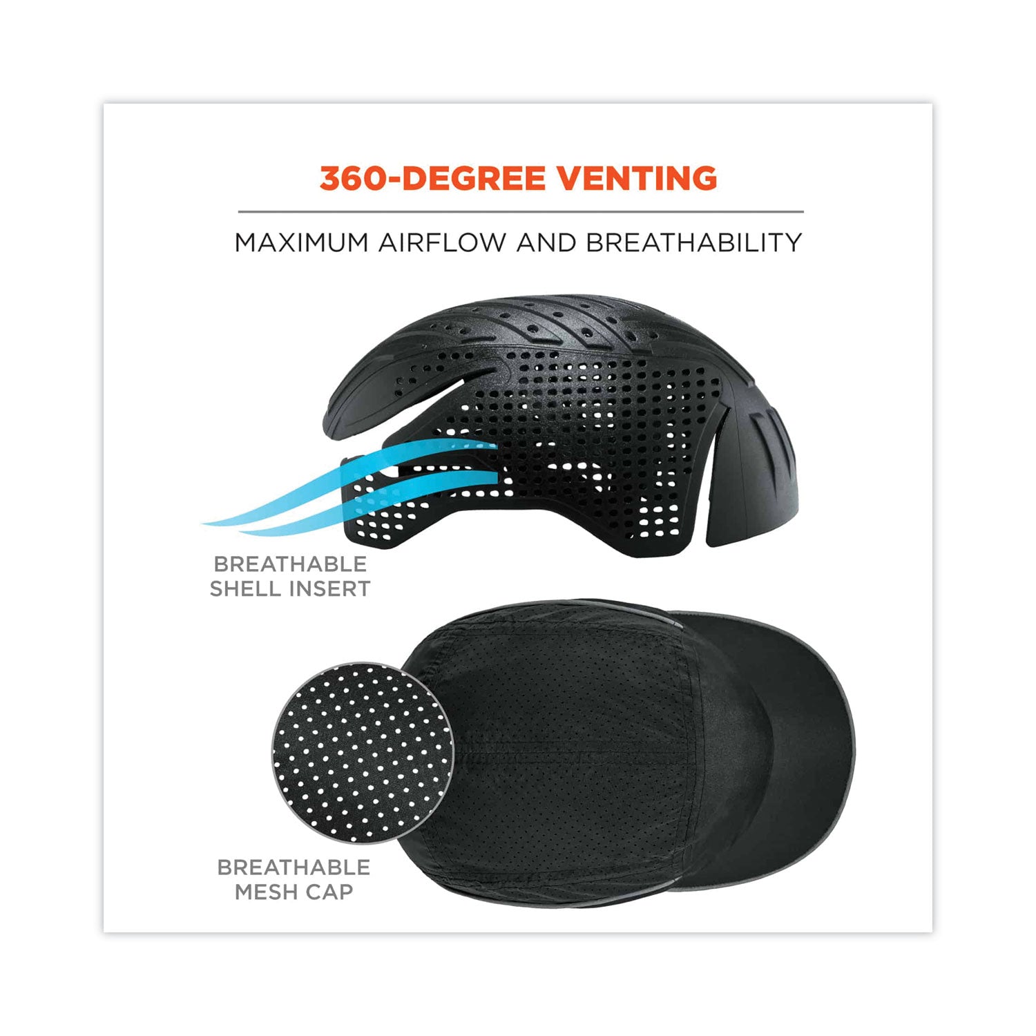 ergodyne Skullerz 8965 Lightweight Bump Cap Hat with LED Lighting, Long Brim, Black (23369)