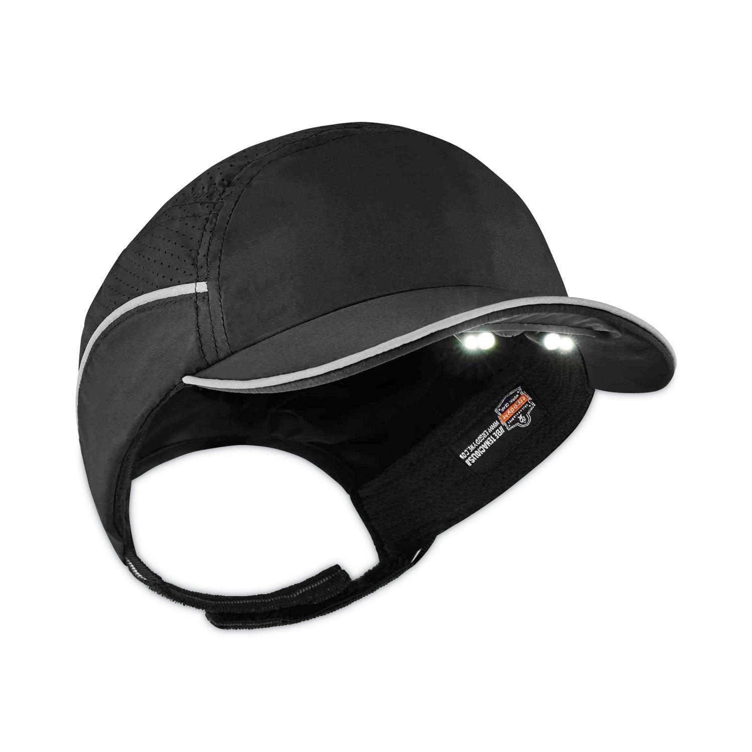 ergodyne Skullerz 8965 Lightweight Bump Cap Hat with LED Lighting, Short Brim, Black (23368)