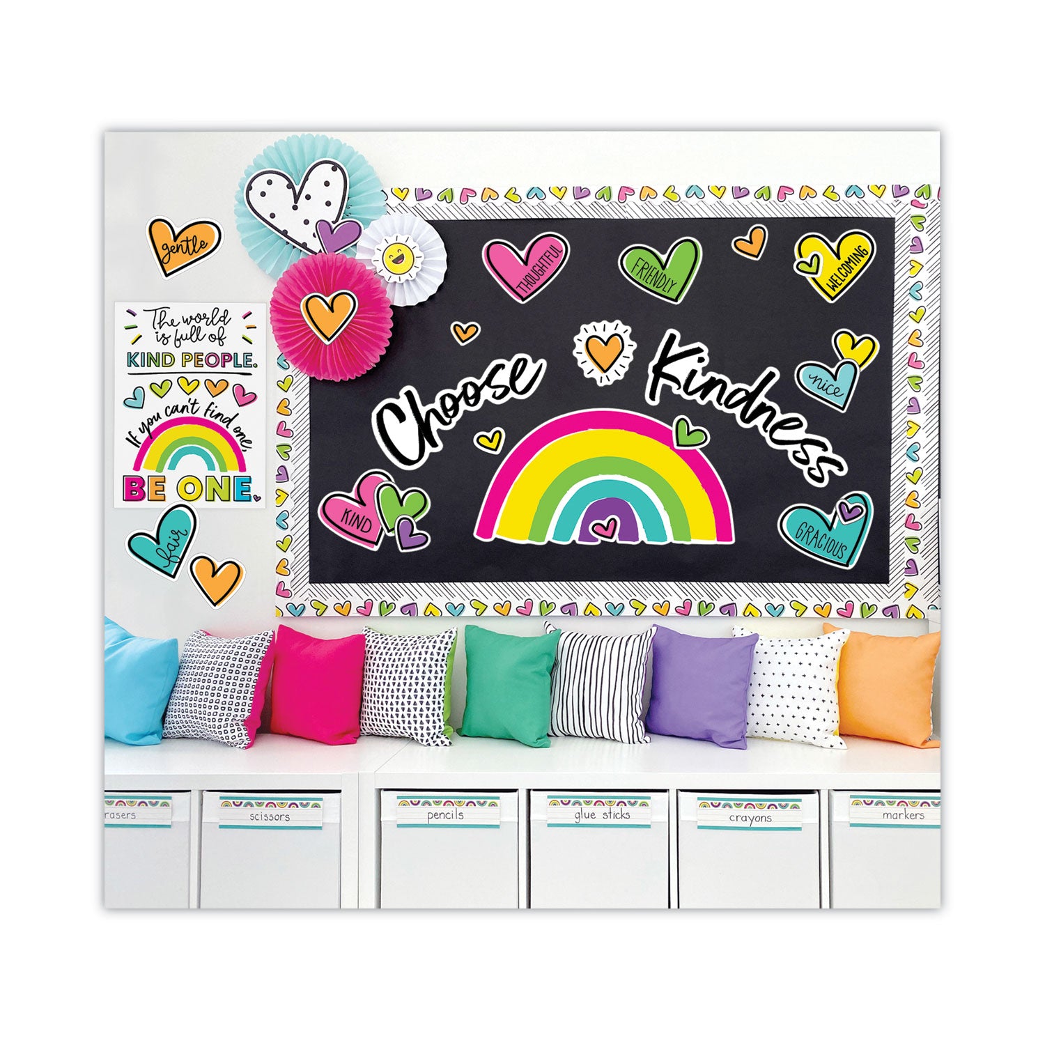 Carson-Dellosa Motivational Bulletin Board Sets, 75-Piece Set, Kind Vibes, 30" x 16", Multicolor (110524)