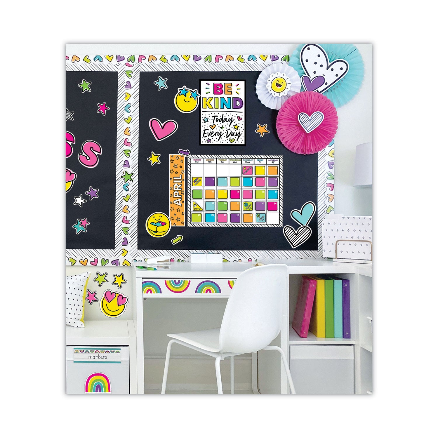 Carson-Dellosa Calendar Bulletin Board Sets, 129-Piece Set, Kind Vibes, 23" x 17", Multicolor (110522)