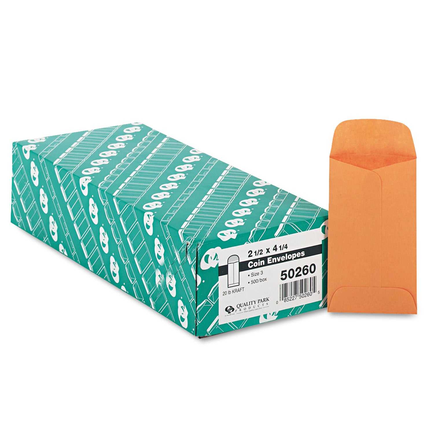 Quality Park Kraft Coin and Small Parts Envelope, #3, Round Flap, Gummed Closure, 2.5 x 4.25, Brown Kraft, 500/Box (50260)