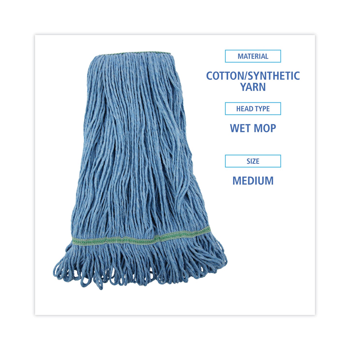 Boardwalk Super Loop Wet Mop Head, Cotton/Synthetic Fiber, 1" Headband, Medium Size, Blue (502BLNB)