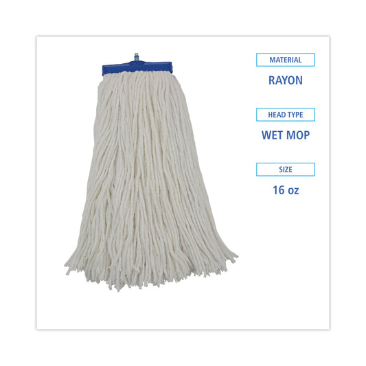 Boardwalk Cut-End Lie-Flat Mop Head, Rayon, 16oz, White, 12/Carton (RM32016)