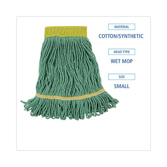 Boardwalk Super Loop Wet Mop Head, Cotton/Synthetic Fiber, 5" Headband, Small Size, Green, 12/Carton (501GN)