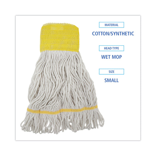 Boardwalk Super Loop Wet Mop Head, Cotton/Synthetic Fiber, 5" Headband, Small Size, White, 12/Carton (501WH)