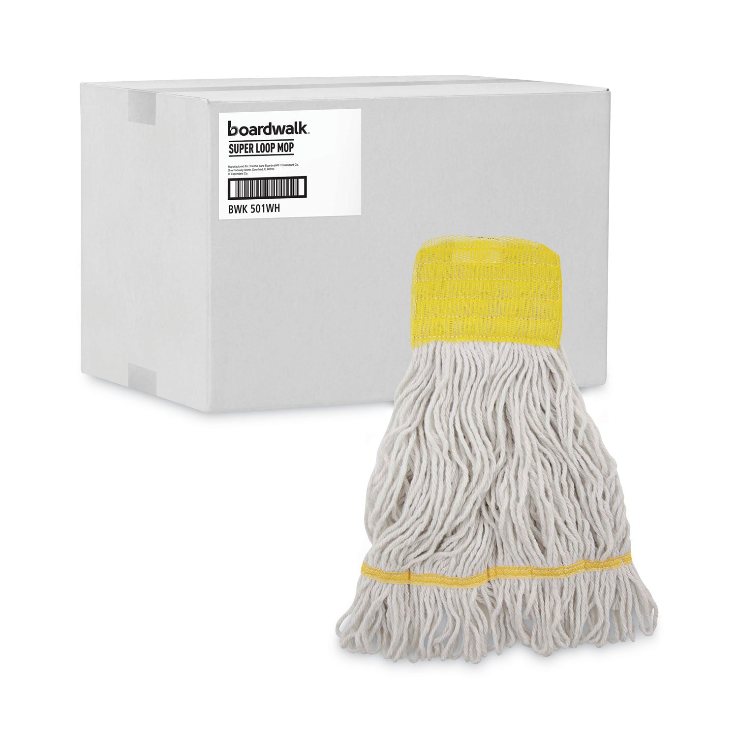 Boardwalk Super Loop Wet Mop Head, Cotton/Synthetic Fiber, 5" Headband, Small Size, White, 12/Carton (501WH)