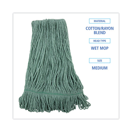 Boardwalk Mop Head, Premium Standard Head, Cotton/Rayon Fiber, Medium, Green, 12/Carton (502GNNB)