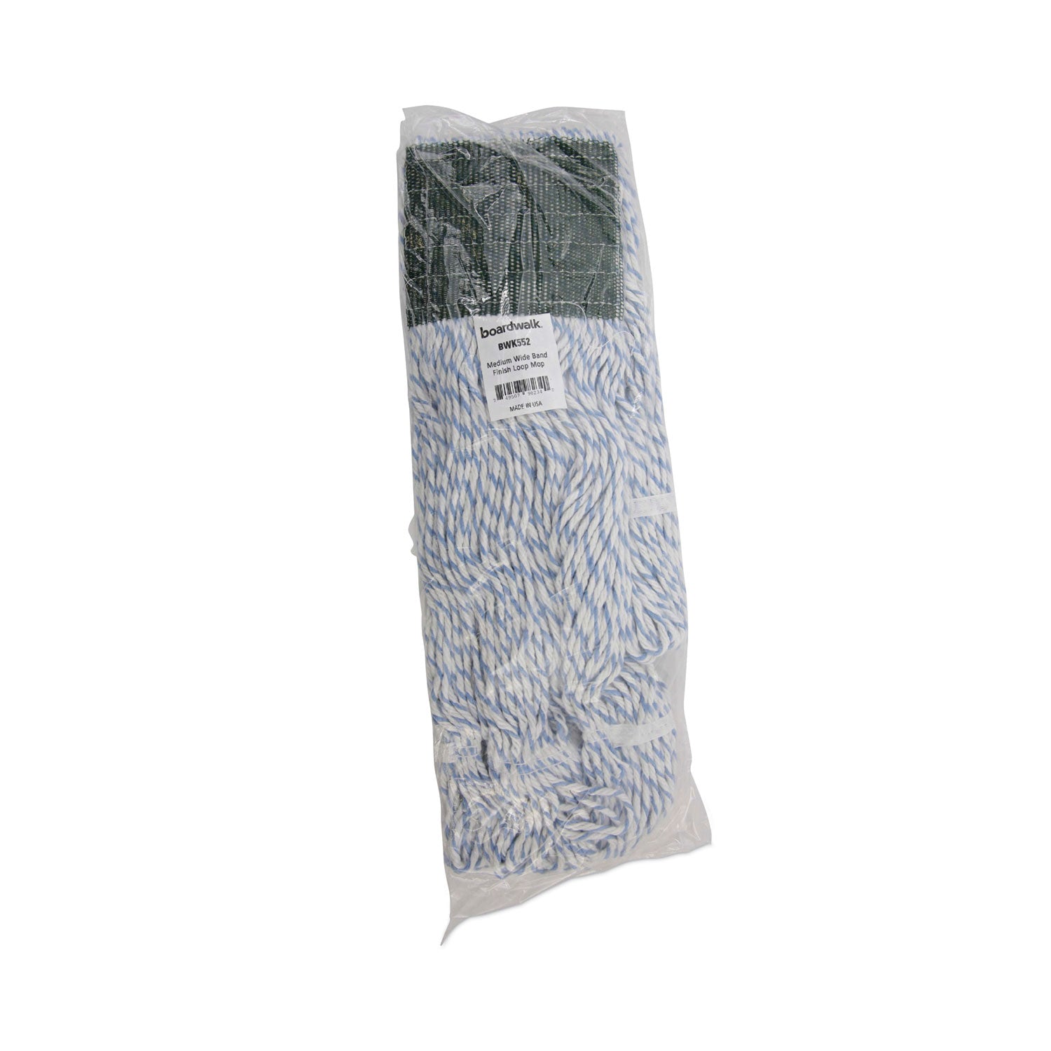 Boardwalk Mop Head, Floor Finish, Wide, Rayon/Polyester, Medium, White/Blue, 12/Carton (552)