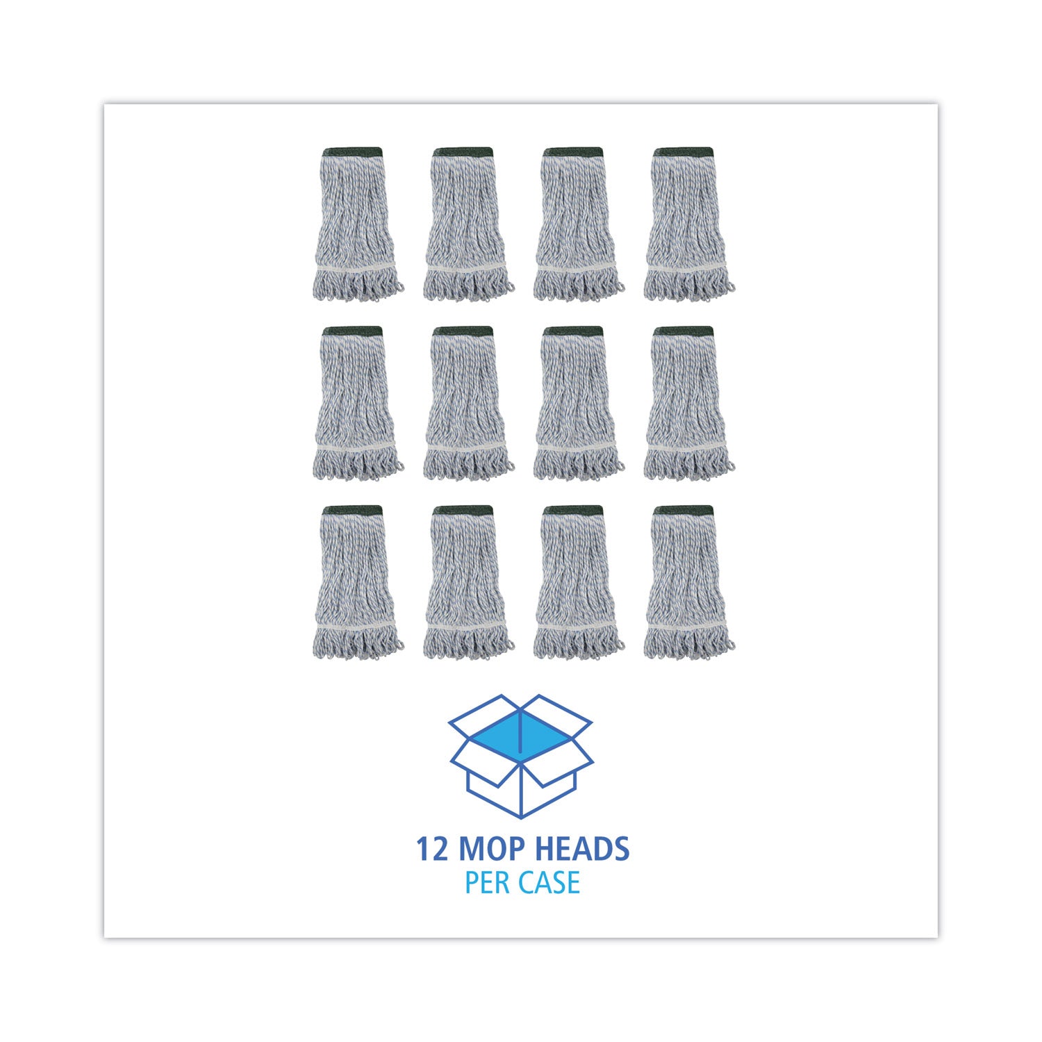 Boardwalk Mop Head, Floor Finish, Wide, Rayon/Polyester, Medium, White/Blue, 12/Carton (552)