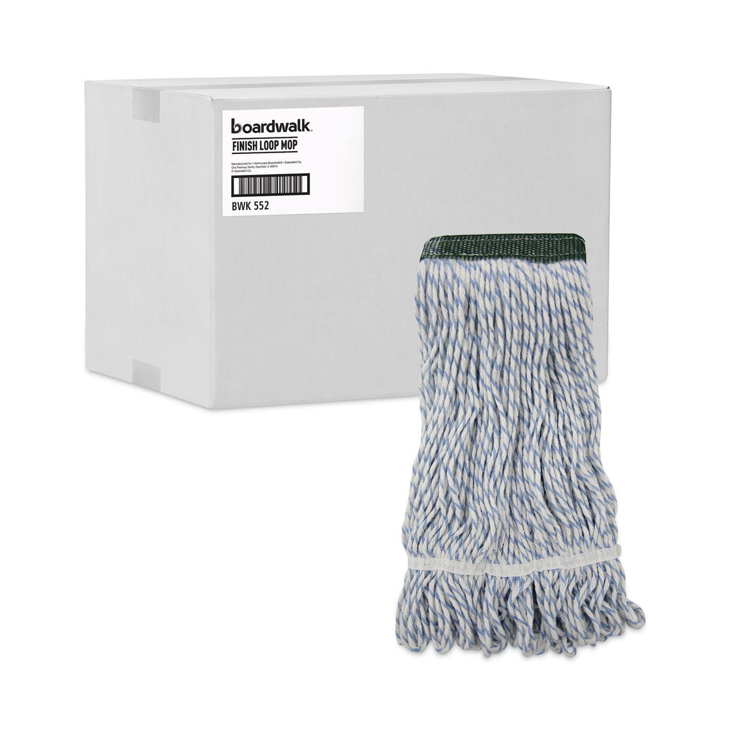 Boardwalk Mop Head, Floor Finish, Wide, Rayon/Polyester, Medium, White/Blue, 12/Carton (552)