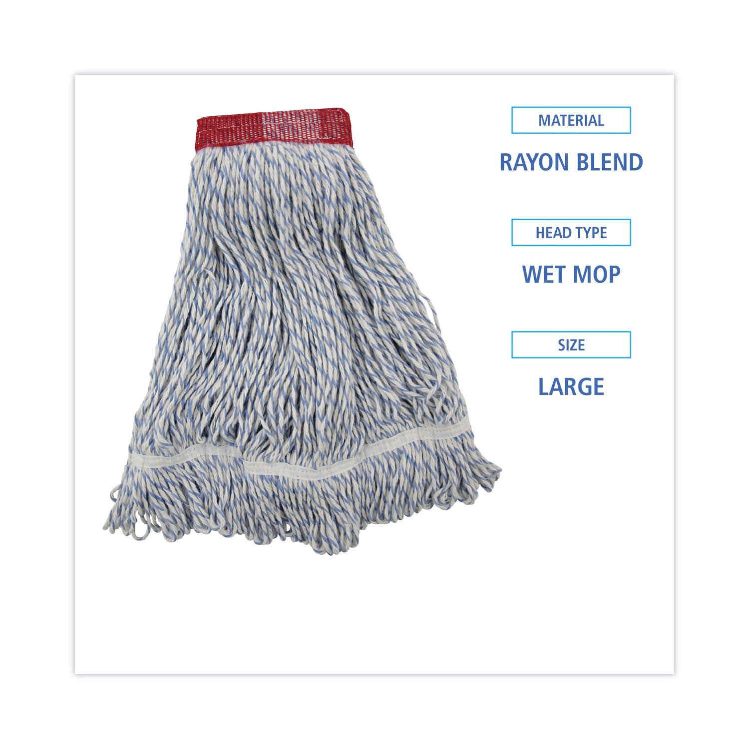 Boardwalk Mop Head, Floor Finish, Wide, Rayon/Polyester, Large, White/Blue, 12/Carton (553)