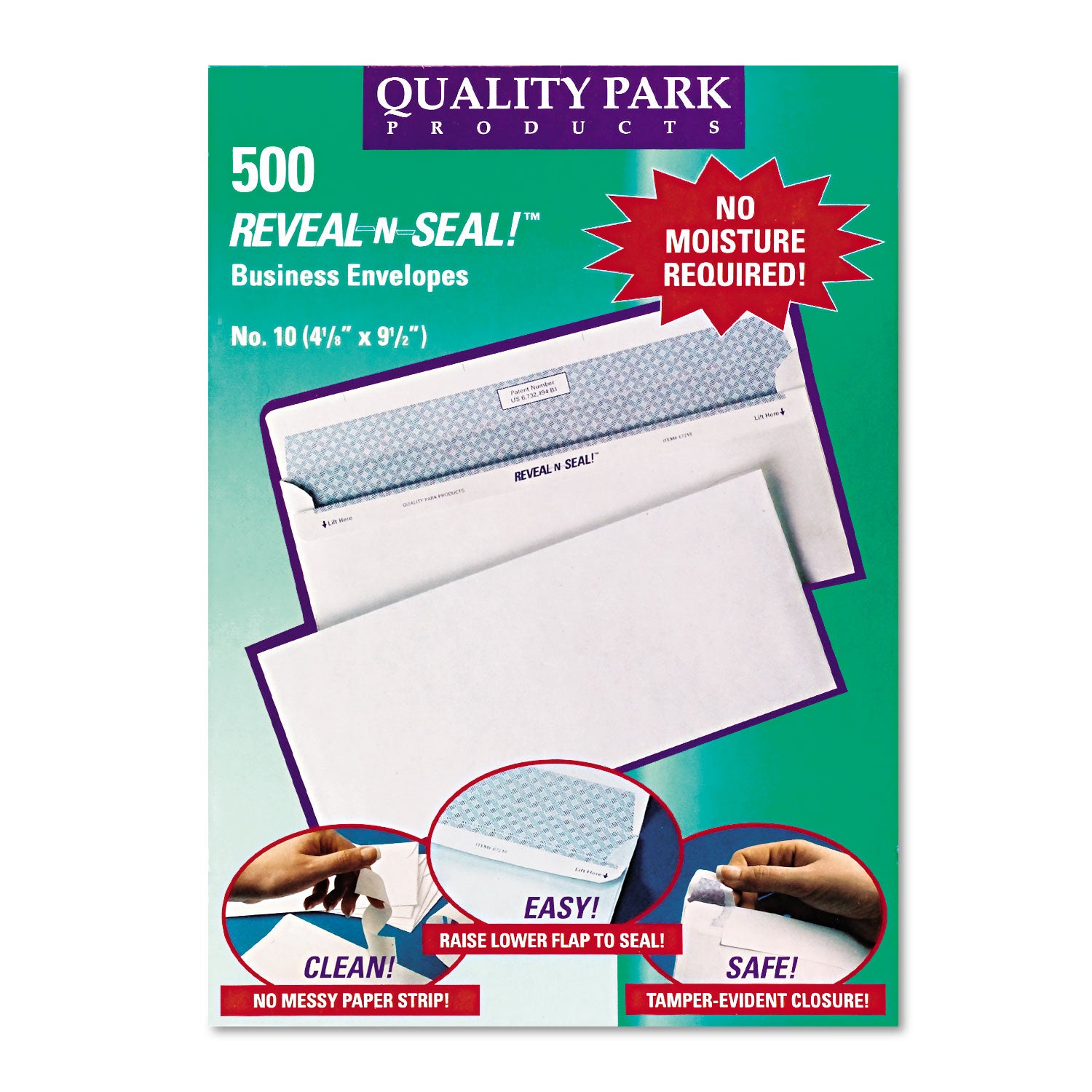 Quality Park Reveal-N-Seal Security Tinted Envelope, #10, Commercial Flap, Self-Adhesive Closure, 4.13 x 9.5, White, 500/Box (67218)