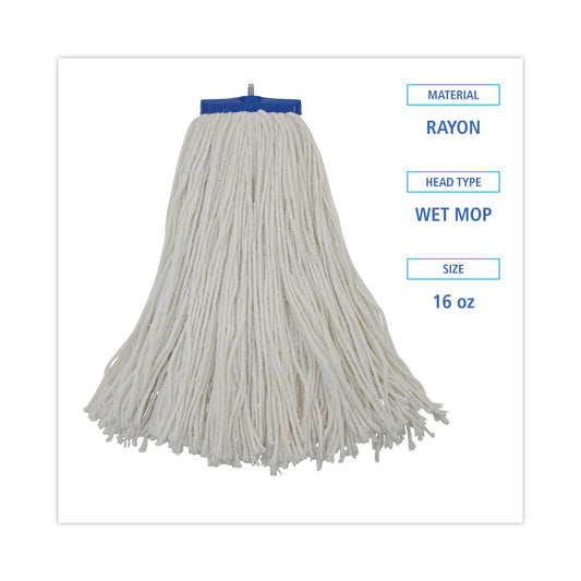 Boardwalk Cut-End Lie-Flat Wet Mop Head, Rayon, 16oz, White, 12/Carton (716RCT)