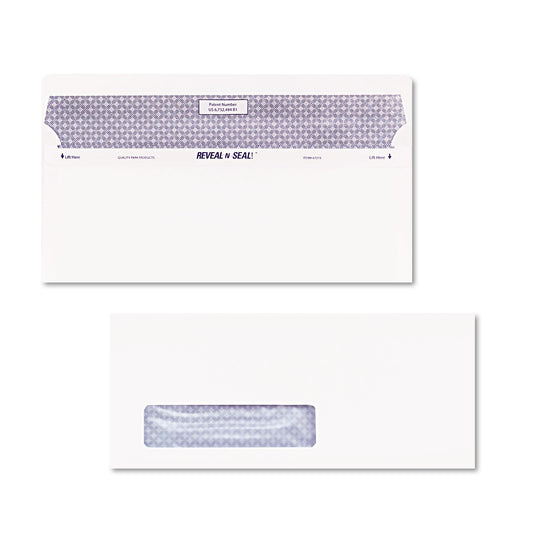 Quality Park Reveal-N-Seal Security-Tint Envelope, Address Window, #10, Commercial Flap, Self-Adhesive Closure, 4.13 x 9.5, White, 500/Box (67418)