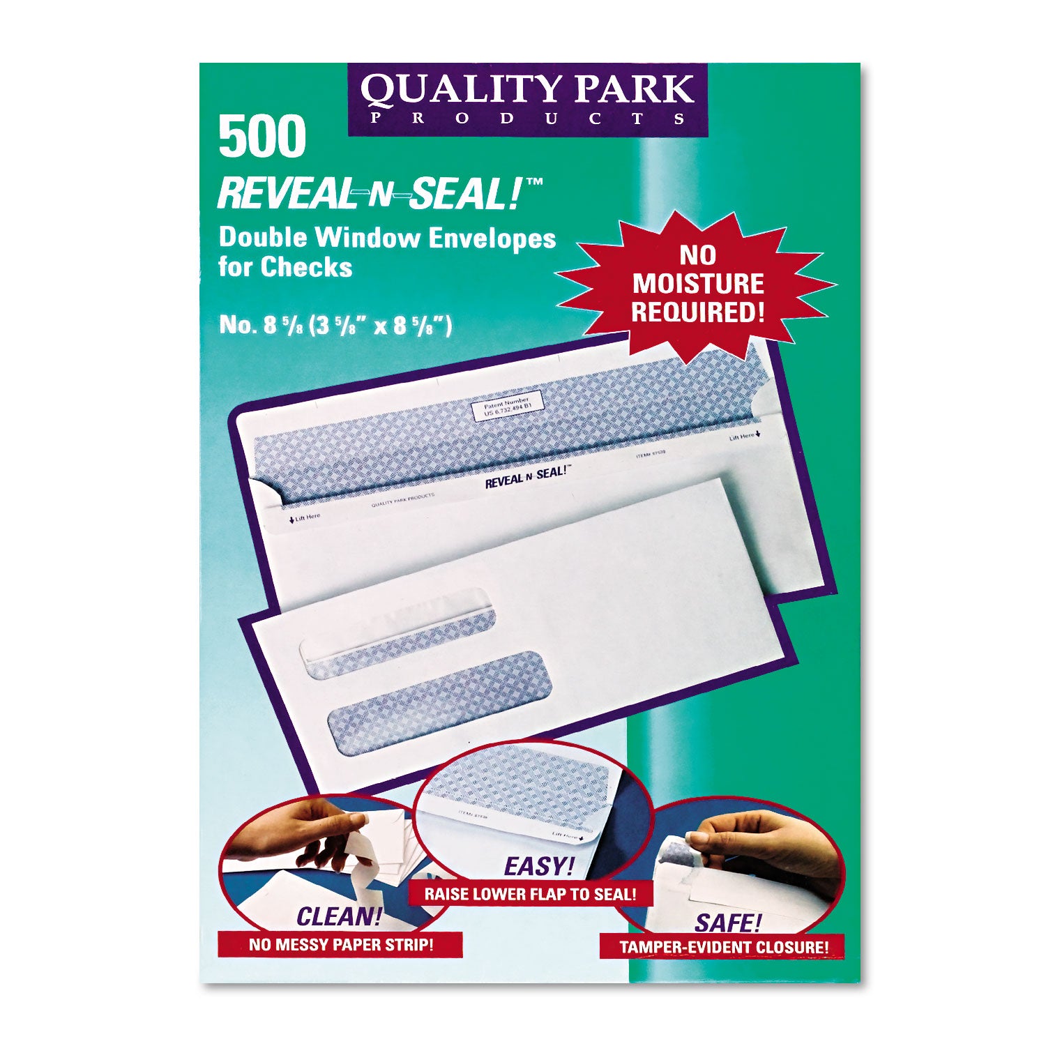 Quality Park Reveal-N-Seal Envelope, #8 5/8, Commercial Flap, Self-Adhesive Closure, 3.63 x 8.63, White, 500/Box (67539)