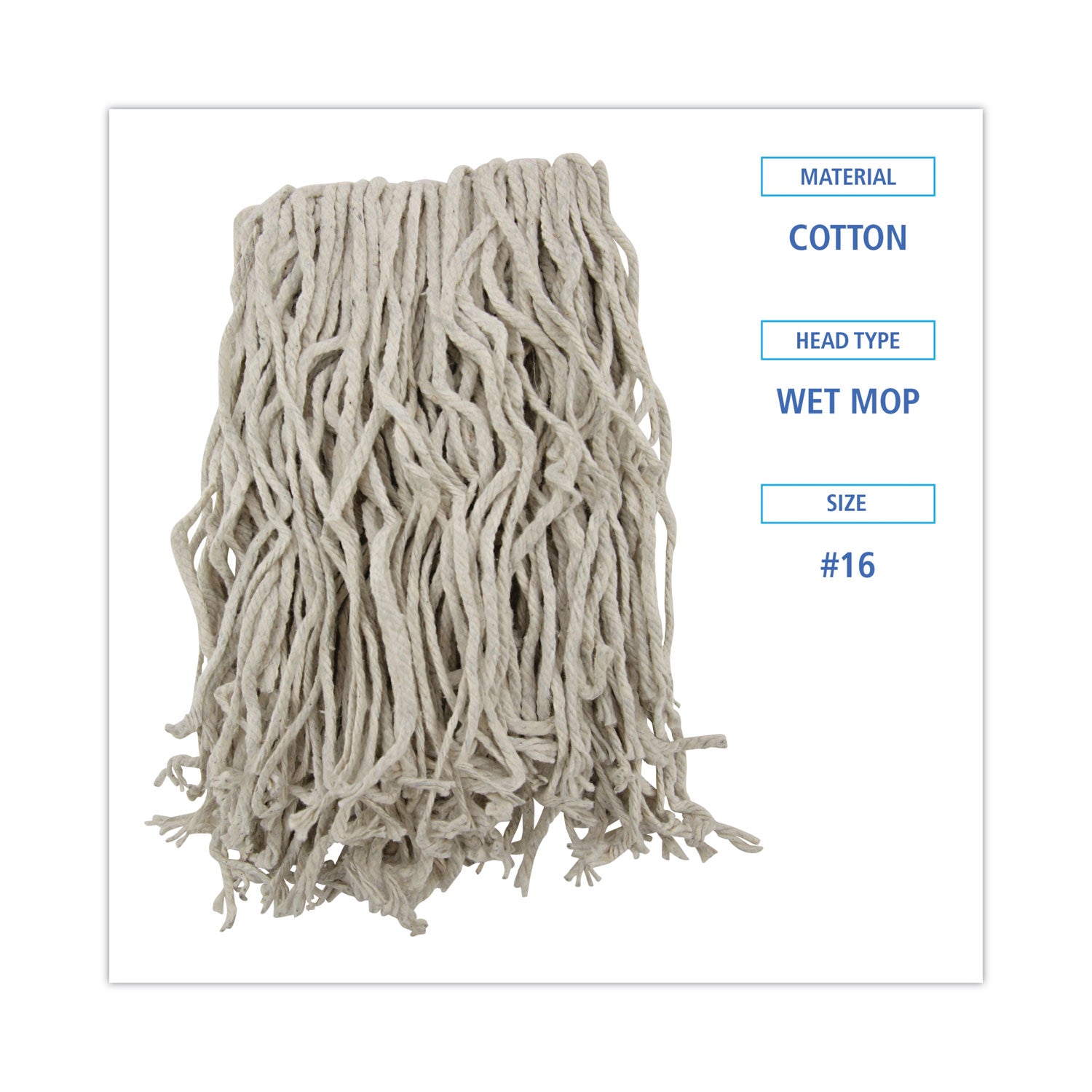 Boardwalk Mop Head, Cotton, Cut-End, White, 4-Ply, #16 Band, 12/Carton (CM02016S)