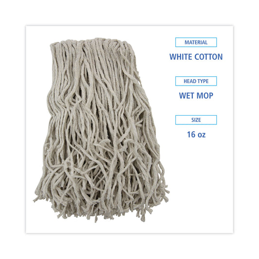 Boardwalk Banded Mop Head, Cotton, Cut-End, White, 16 oz, 12/Carton (CM20016)