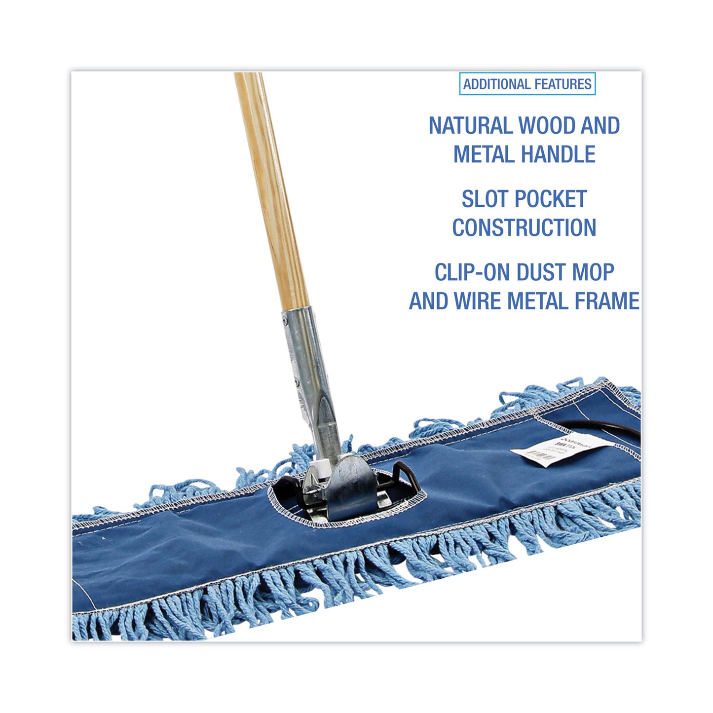 Boardwalk Dry Mopping Kit, 24 x 5 Blue Synthetic Head, 60" Natural Wood/Metal Handle (HL245BSPC)