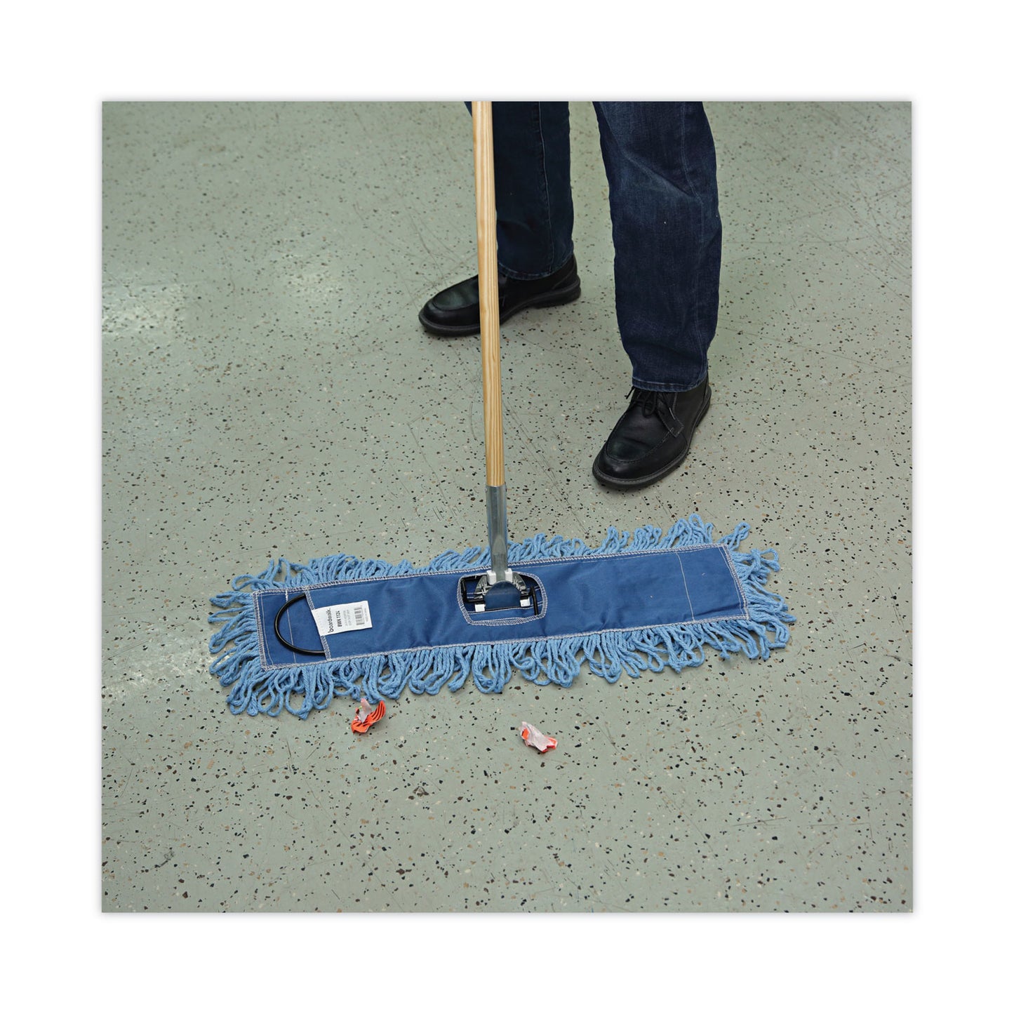 Boardwalk Dry Mopping Kit, 24 x 5 Blue Synthetic Head, 60" Natural Wood/Metal Handle (HL245BSPC)