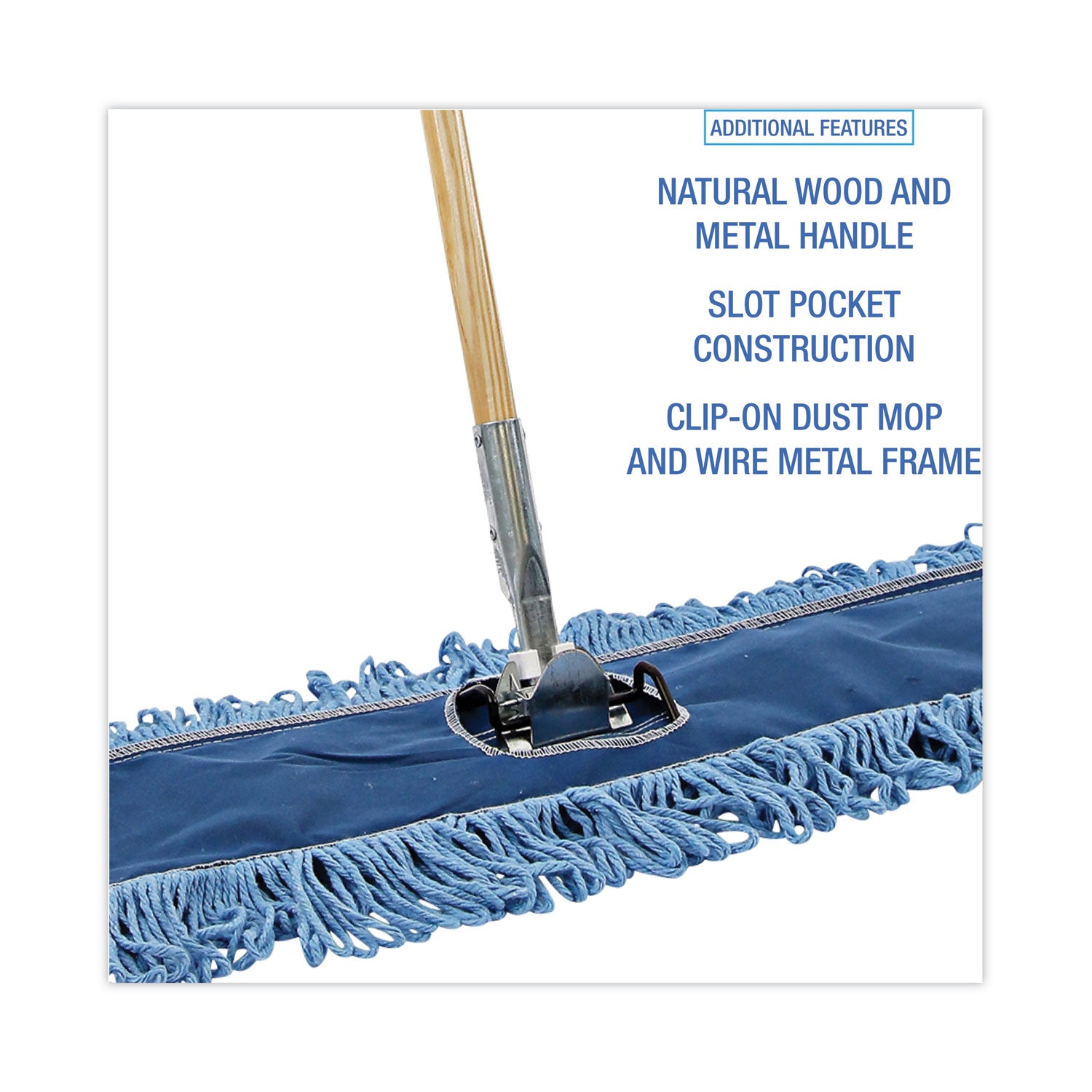 Boardwalk Dry Mopping Kit, 36 x 5 Blue Blended Synthetic Head, 60" Natural Wood/Metal Handle (HL365BSPC)