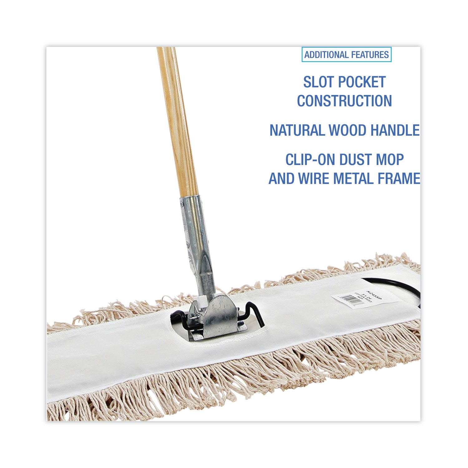 Boardwalk Cotton Dry Mopping Kit, 24 x 5 Natural Cotton Head, 60" Natural Wood Handle (M245C)