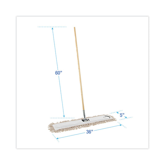 Boardwalk Cotton Dry Mopping Kit, 36 x 5 Natural Cotton Head, 60" Natural Wood Handle (M365C)