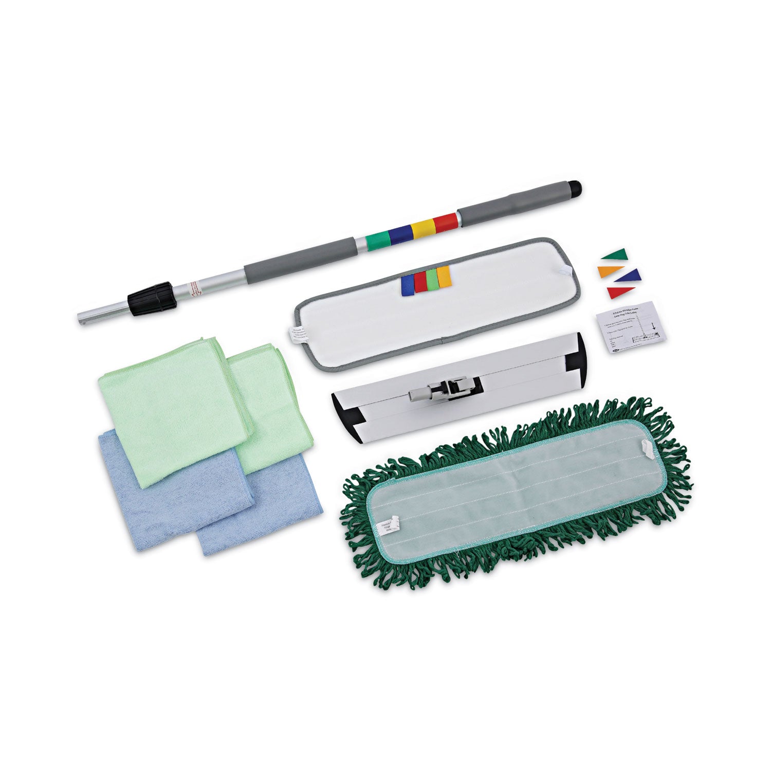 Boardwalk Microfiber Cleaning Kit, 18" Wide Blue/Green Microfiber Head, 35" to 60" Gray Aluminum Handle (MFKIT)