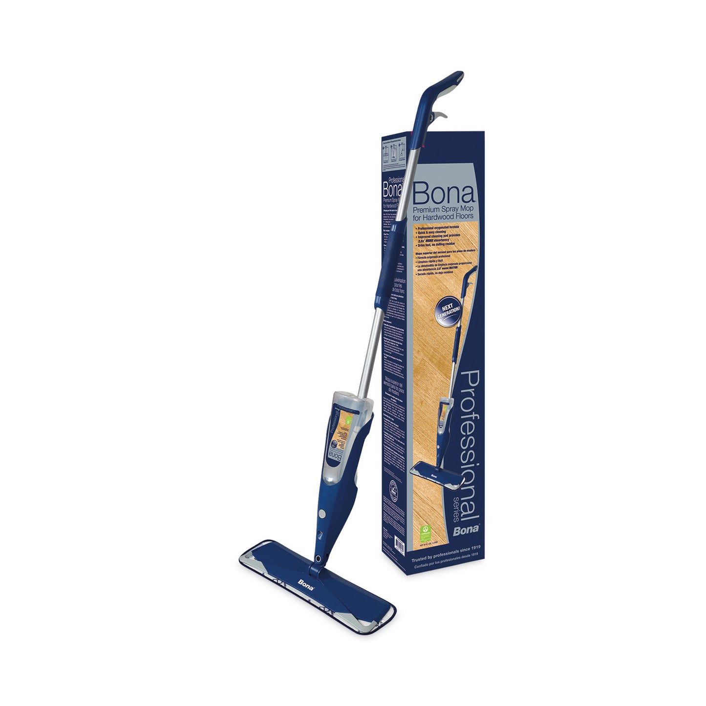 Bona Hardwood Floor Mop, 15" Wide Microfiber Head, 52" Blue Plastic/Steel Handle (WM710013408)