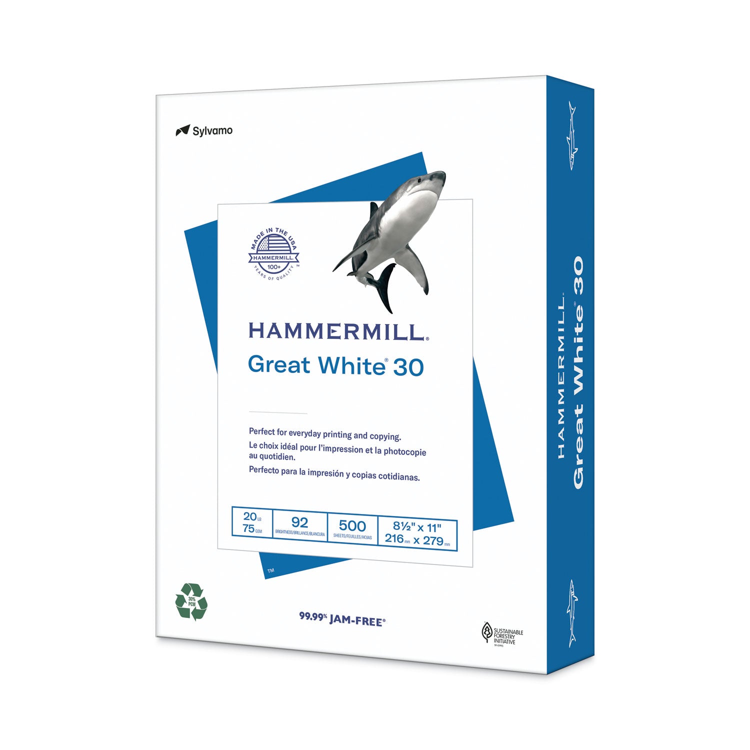 Hammermill Great White 30 Recycled Print Paper, 92 Bright, 20 lb Bond Weight, 8.5 x 11, White, 500/Ream (86700RM)