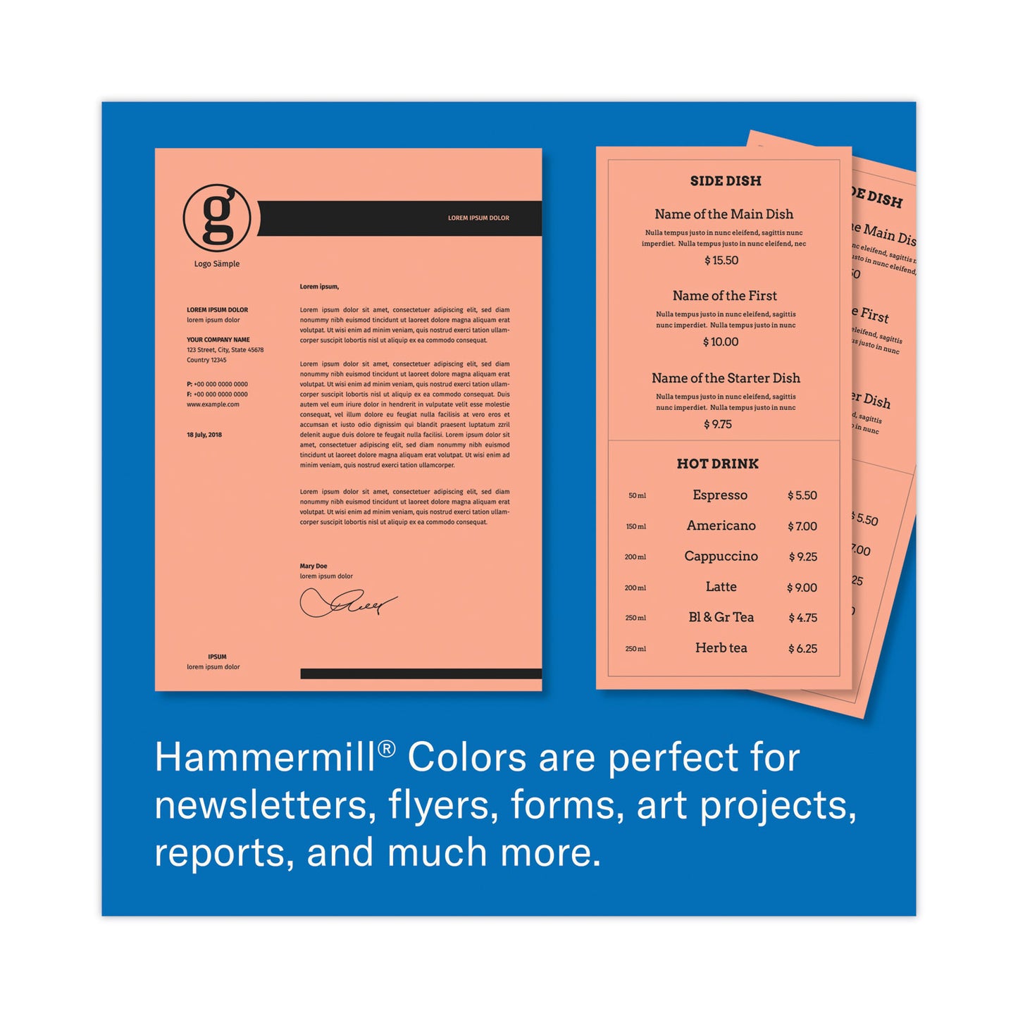 Hammermill Colors Print Paper, 20 lb Bond Weight, 8.5 x 11, Salmon, 500/Ream (103119)
