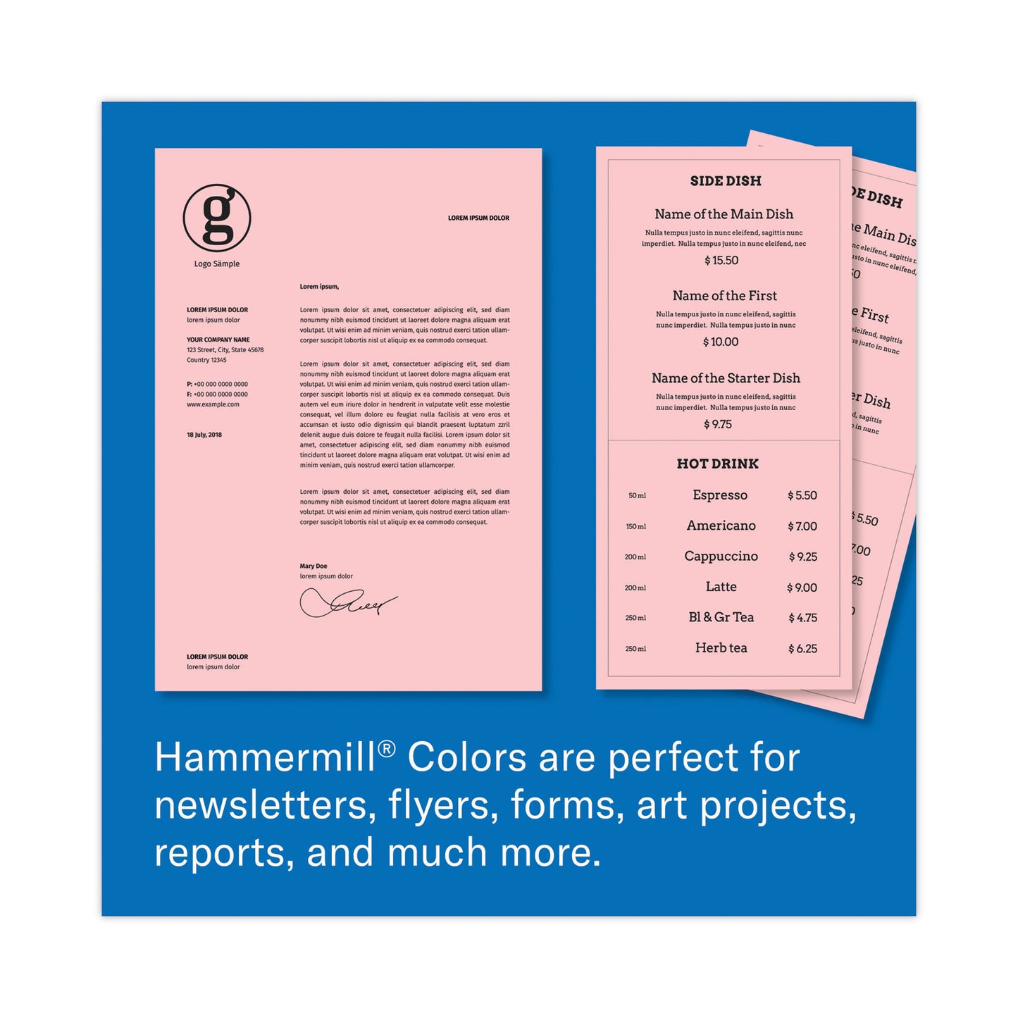Hammermill Colors Print Paper, 20 lb Bond Weight, 8.5 x 11, Pink, 500/Ream (103382)