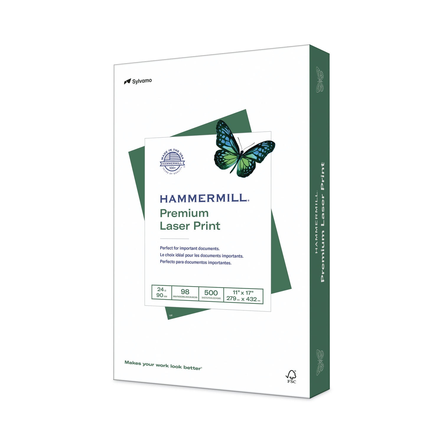 Hammermill Premium Laser Print Paper, 98 Bright, 24 lb Bond Weight, 11 x 17, White, 500/Ream (104620)