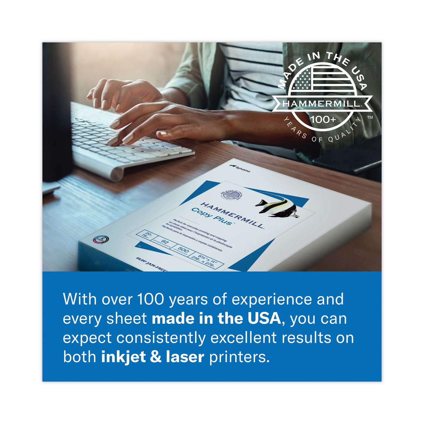 Hammermill Copy Plus Print Paper, 92 Bright, 3-Hole, 20 lb Bond Weight, 8.5 x 11, White, 500/Ream (105031)