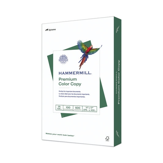 Hammermill Premium Color Copy Print Paper, 100 Bright, 28 lb Bond Weight, 11 x 17, Photo White, 500/Ream (102541)